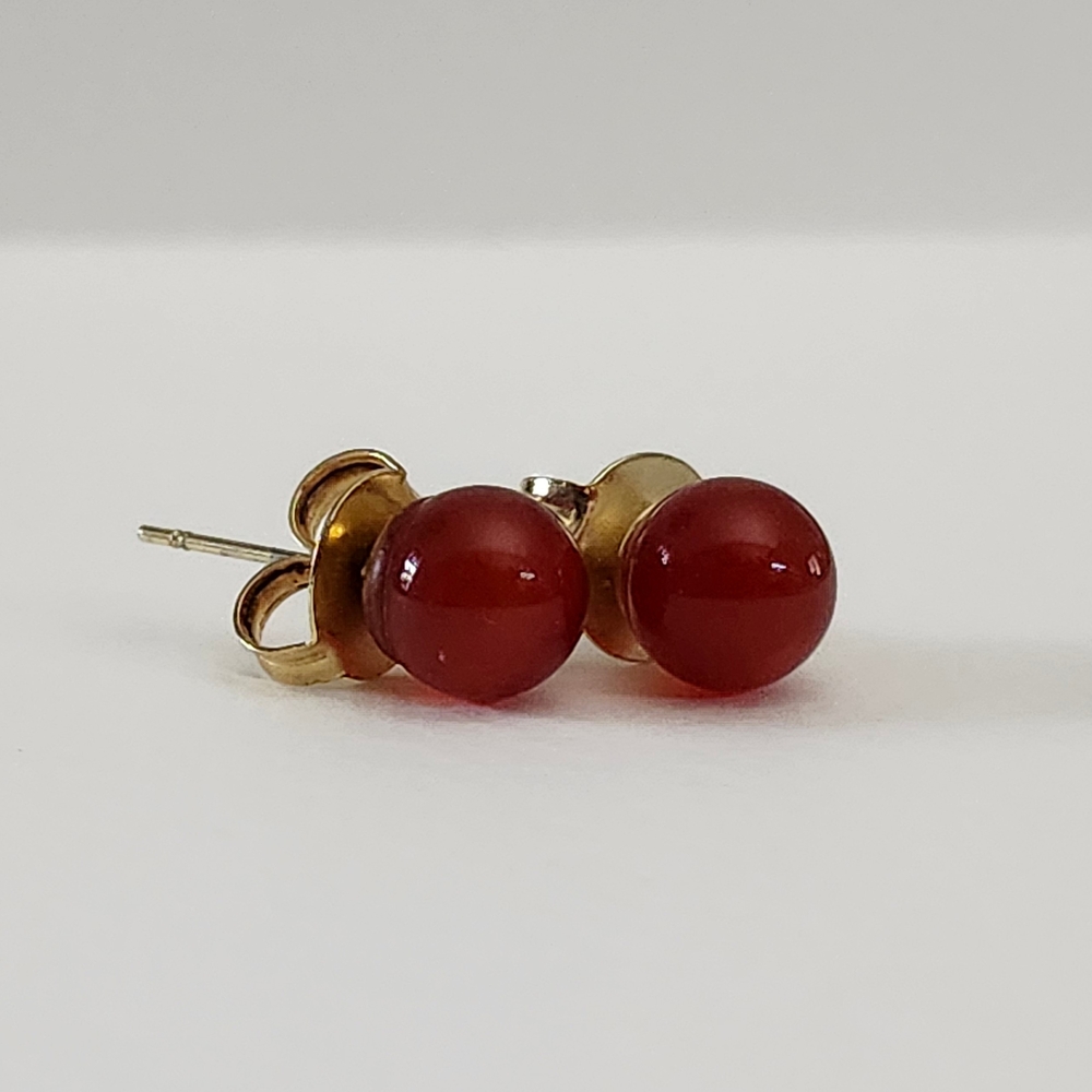 Carnelian Stud Earrings Gold-tone